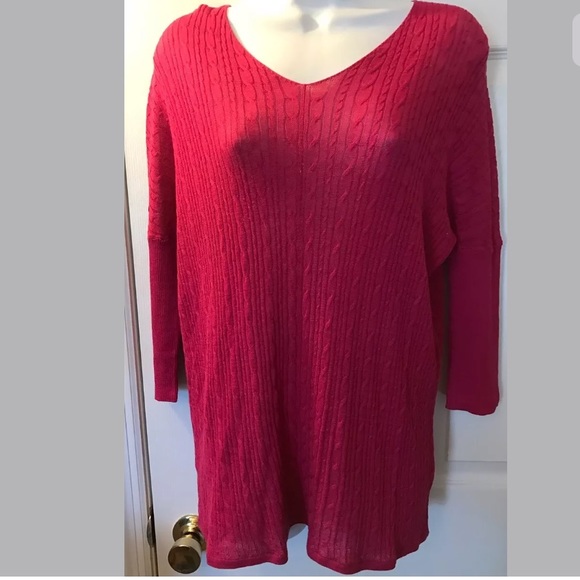 SOFT SURROUNDINGS Dolman Sweater Magenta Pink Silk Cotton Blends Cable Knit - Picture 2 of 8